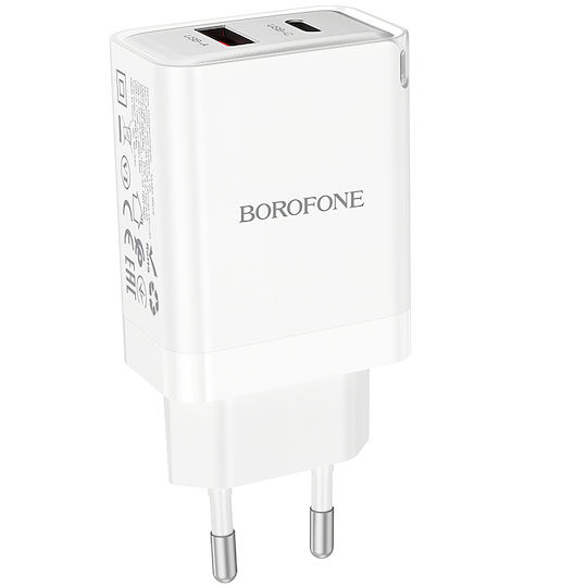 Borofone Charger Without Cable with USB-A Port and USB-C Port 45W Power Delivery Whites (BN16 Tough)
