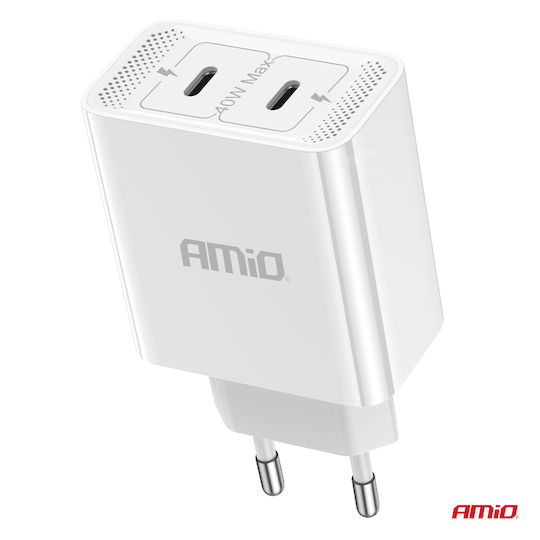 AMiO Încărcător Fără Cablu cu 2 Porturi USB-C 40W Albς (03892)