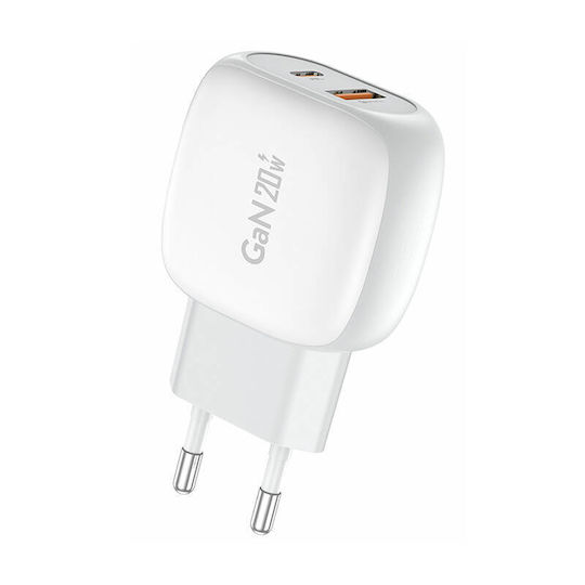 Foneng Charger with USB-A Port and USB-C Port and Cable USB-C - Lightning 20W Whites (EU41)