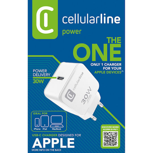Cellular Line Cellular Line Handyladegerät Ohne Kabel 30W Stromlieferung Weiß (ACHIPHUSBCPD30WW)