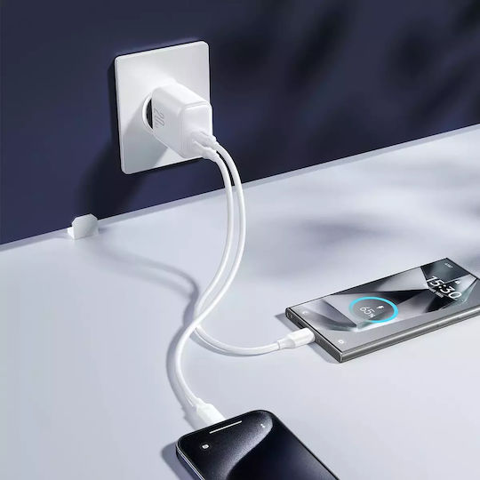 Joyroom Φορτιστής Χωρίς Καλώδιο με 2 Θύρες USB-C 20W Power Delivery / Quick Charge 3.0 Λευκός (JR-TCF12)