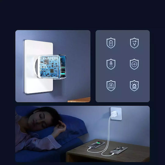 Joyroom Φορτιστής Χωρίς Καλώδιο με Θύρα USB-A και Θύρα USB-C 20W Power Delivery / Quick Charge 3.0 Λευκός (JR-TCF21)
