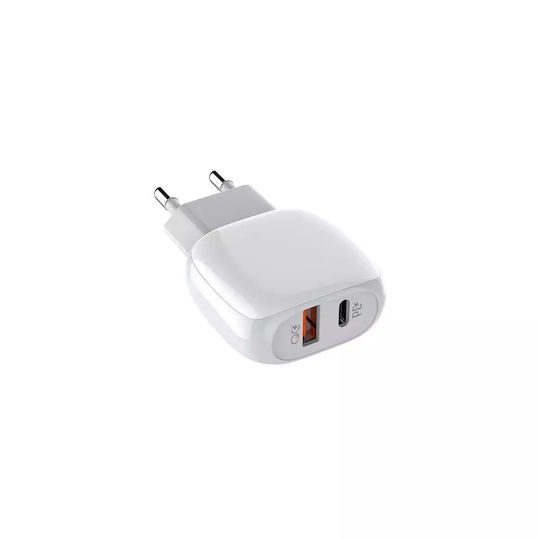 Ldnio с USB-A порт и USB-C порт и кабел USB-C - USB-C 18W Power Delivery / Quick Charge 3.0 Бял (A2313C)