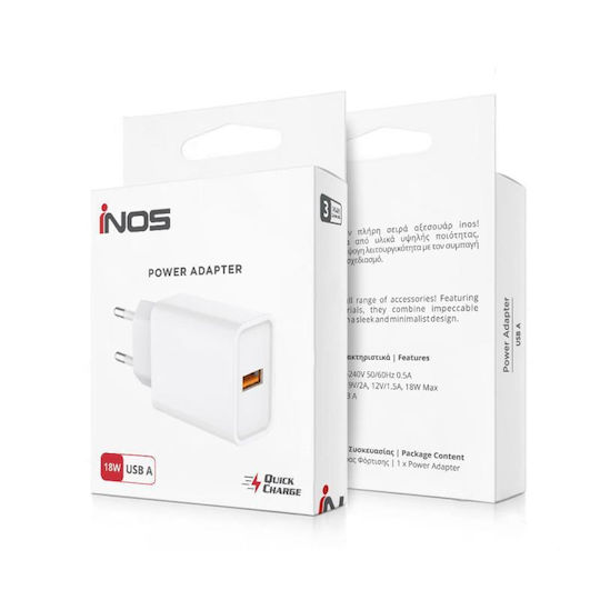 iNOS Încărcător Fără Cablu cu Port USB-A 18W Albς
