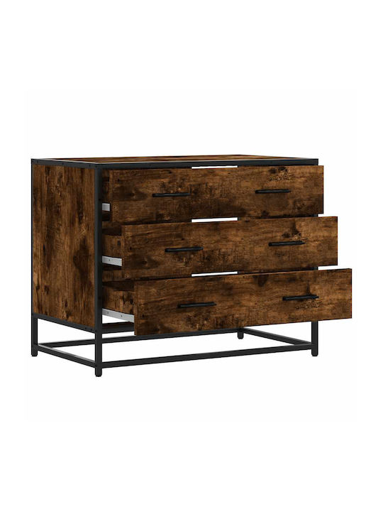 Wooden & Metallic Chest of Drawers Smoked Oak 70x41x56cm