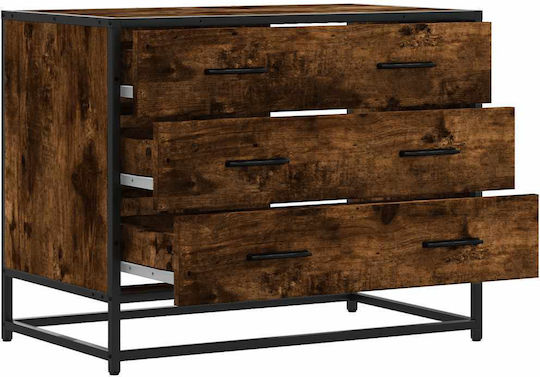 Wooden & Metallic Chest of Drawers Smoked Oak 70x41x56cm