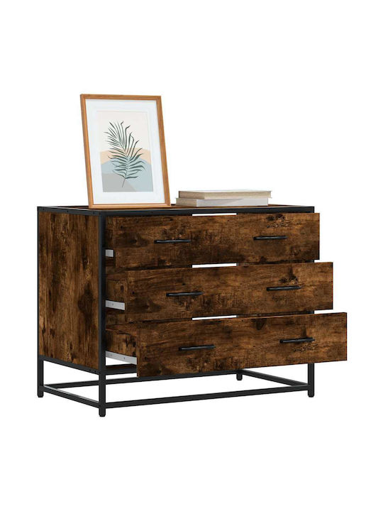 Wooden & Metallic Chest of Drawers Smoked Oak 70x41x56cm