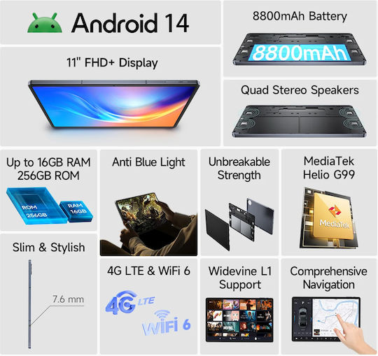 Ulefone Tab A11 Pro 4G 11" (8GB/256GB) Γκρι