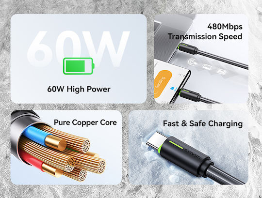 Usams Us-sj734 USB 2.0 Cable USB-C male - USB-C 60W PD Μαύρο 1m SJ734USB01