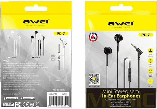 Awei Pc-7 Earbuds Handsfree Ακουστικά με Βύσμα 3.5mm Μαύρο