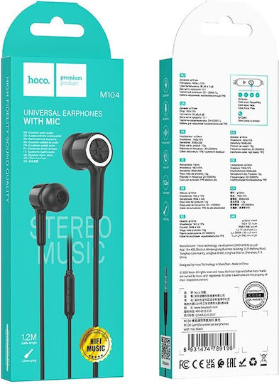 Hoco M104 In-ear Handsfree Ακουστικά με Βύσμα 3.5mm Μαύρο