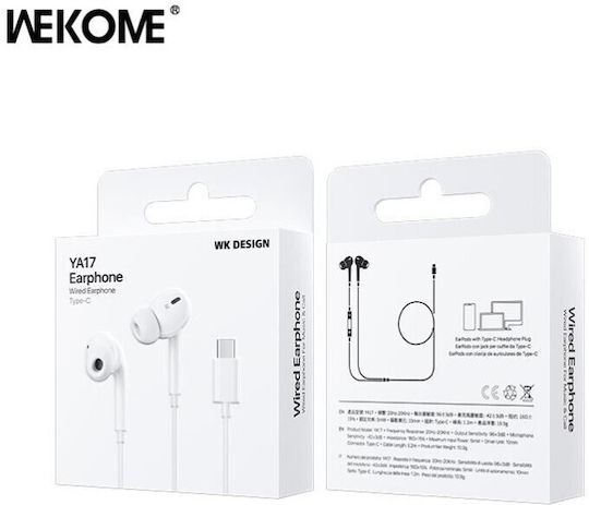 WK YA17 In-ear Handsfree Ακουστικά με Βύσμα USB-C Λευκό