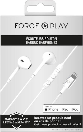 Force Play Earbuds Handsfree με Βύσμα Lightning Λευκό