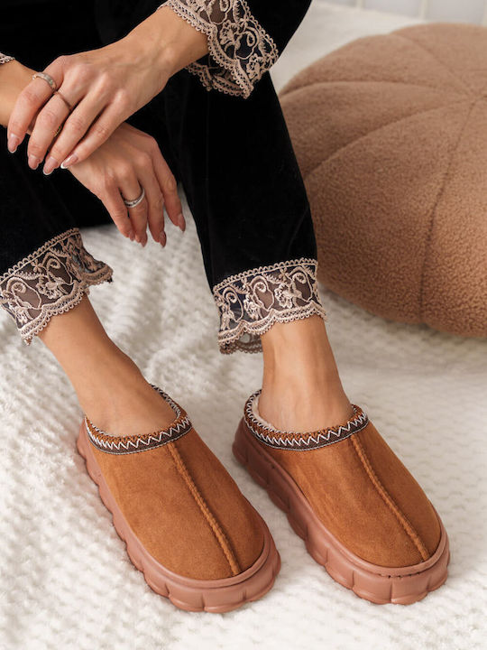 Tan Warm Slippers with Reinforced Sole