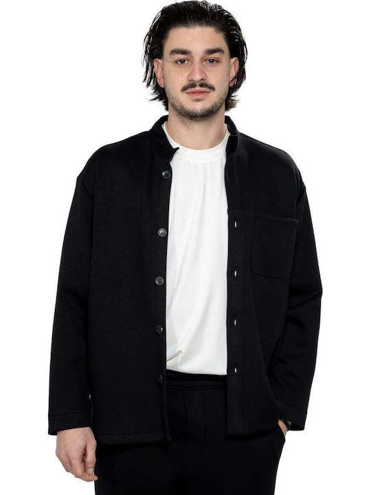 Long Sleeve Overshirt in Wide Line Black