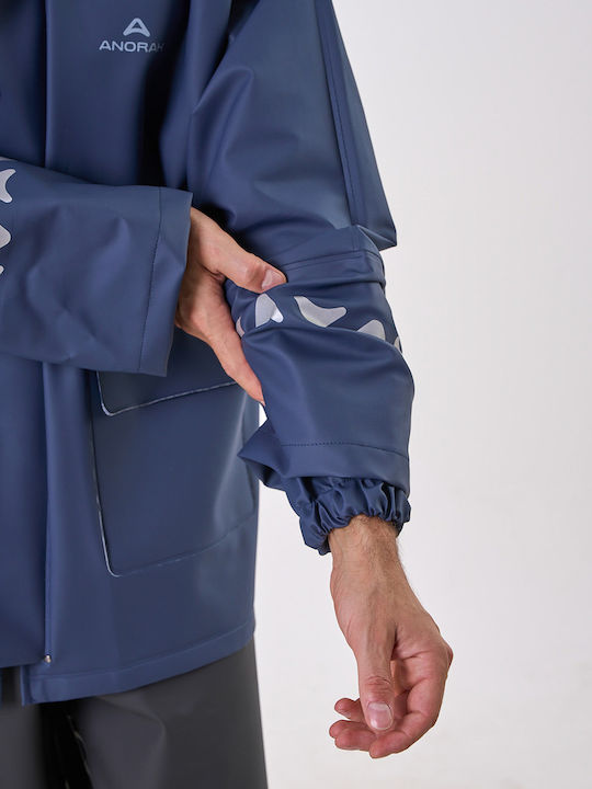 Anorak Wasserdichte Jacke Kapuze Reflektierend Avenuer Lang Blau