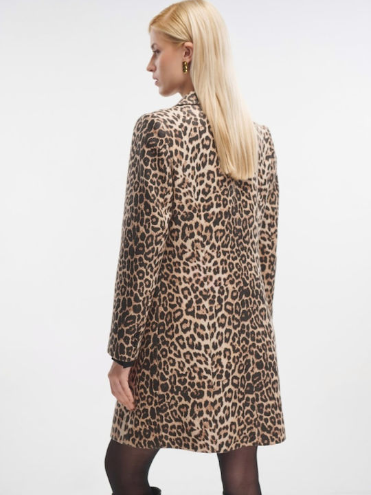 Femeie Leopard Coffee Palton cu Nasturi