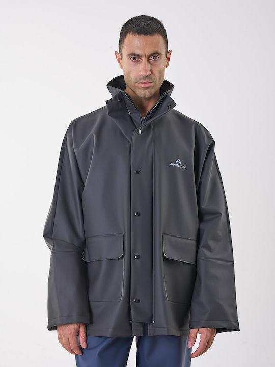 Anorak Street Long Ανδρικό Αδιάβροχο Μπουφάν Μηχανής Μαύρο Χρώμα