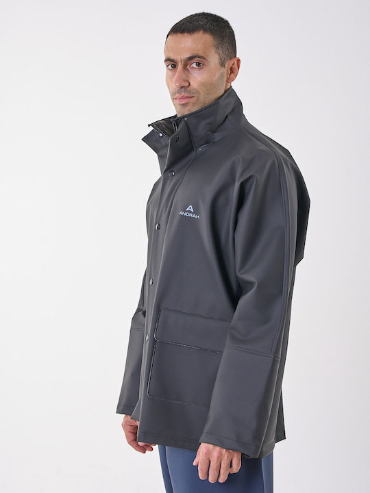 Anorak Street Long Ανδρικό Αδιάβροχο Μπουφάν Μηχανής Μαύρο Χρώμα