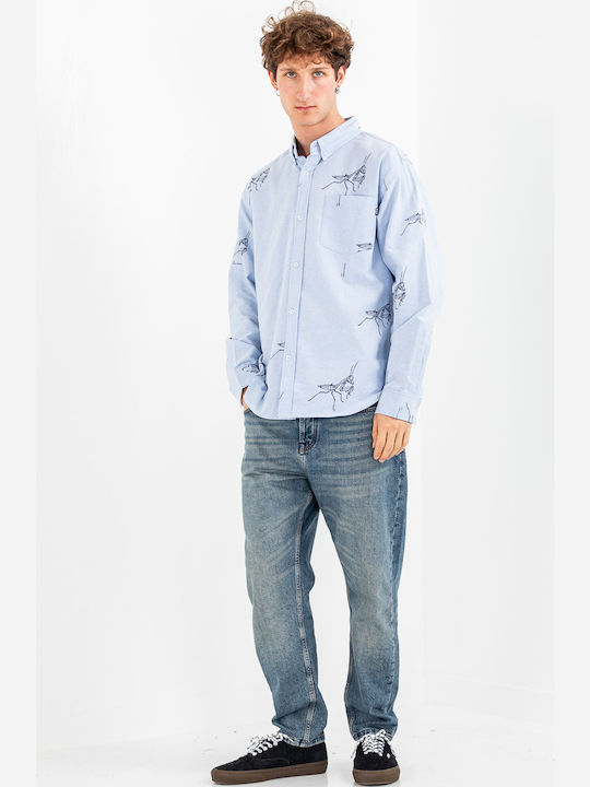 Long-sleeved Cotton Shirt Blue