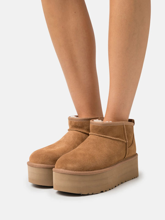 Ugg Australia Classic Ultra Mini Platform Suede Women's Ankle Boots Platform Chestnut