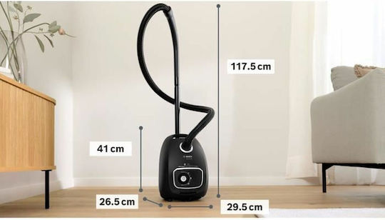 Bosch BGB41BA1 Ηλεκτρική Σκούπα 600W με Σακούλα 4lt Μαύρη