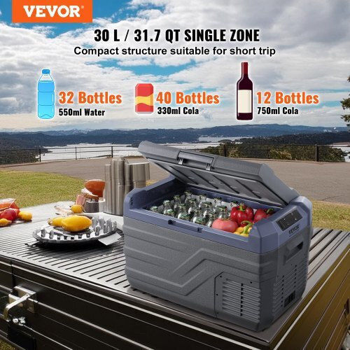 Vevor Преносим Хладилник 30л Капацитет 100-240V / 12V / 24V Сив