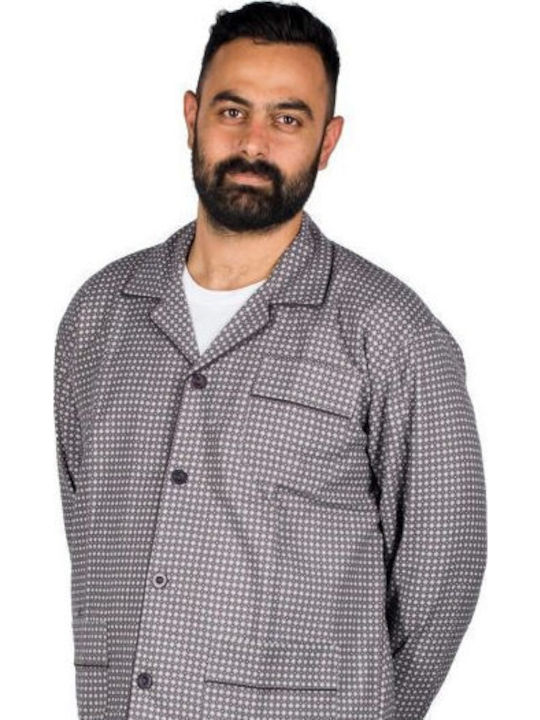 Billy Χειμερινή Ανδρική Πιτζάμα Βαμβακερή Γκρι
