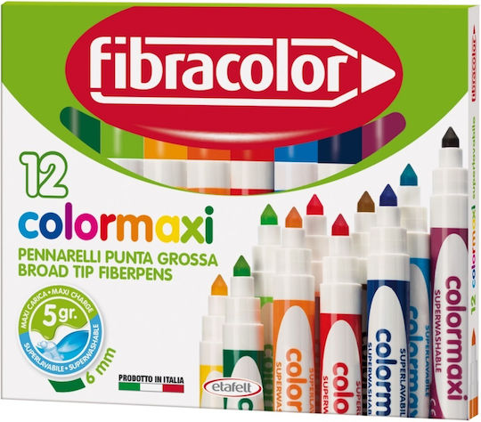 Fibracolor Colorito Maxi Μαρκαδόροι Ζωγραφικής 6mm Χονδροί, Πλενόμενοι Σετ 12 χρώματα