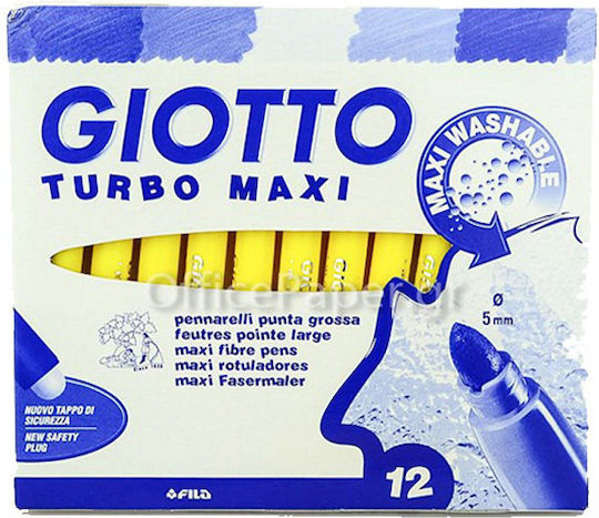 Giotto Turbo Maxi Κίτρινοι Μαρκαδόροι Ζωγραφικής 5mm Χονδροί Σετ 12τμχ