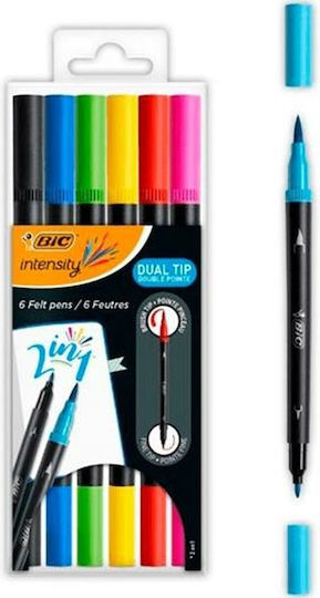 Bic Intensity Dual Tip Drawing Markers with Two Tips, Brush and Fine Double Tip Set 6 Colors