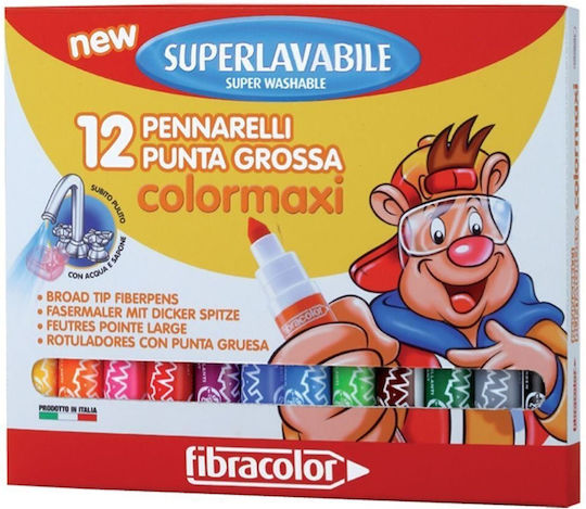 Fibracolor Colormaxi Μαρκαδόροι Ζωγραφικής Πλενόμενοι Σετ 12 χρώματα