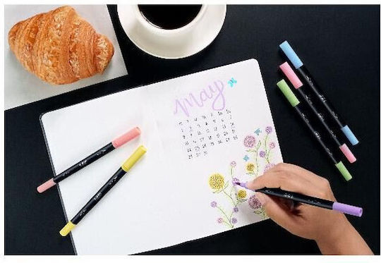 BIC Intensity Dual Tip Pastel Μαρκαδόροι Ζωγραφικής 0.7mm Λεπτοί, με Διπλή Μύτη Σετ 6 χρώματα με Εύκαμπτη Άκρη Πινέλου