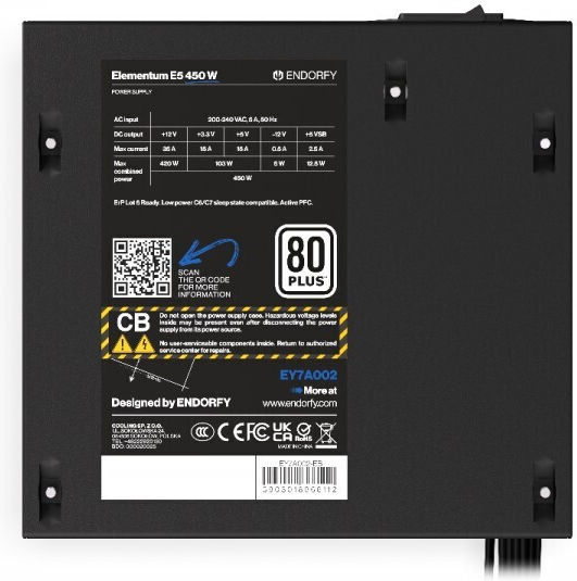 Endorfy Elementum E5 450W Black Computer Power Supply Full Wired 80 Plus Standard