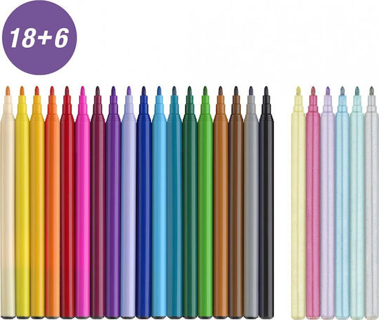 Faber-Castell Felt-tip Unicorn Μαρκαδόροι Ζωγραφικής Λεπτοί, με Glitter Σετ 24 χρώματα