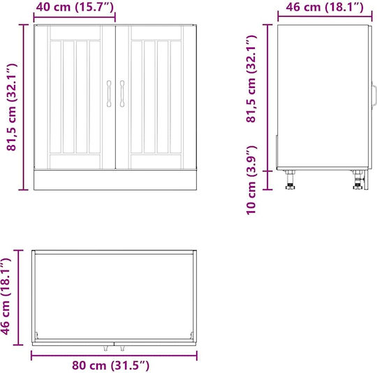 Lucca Шкаф за Мивка Черно 80x46x81.5бр