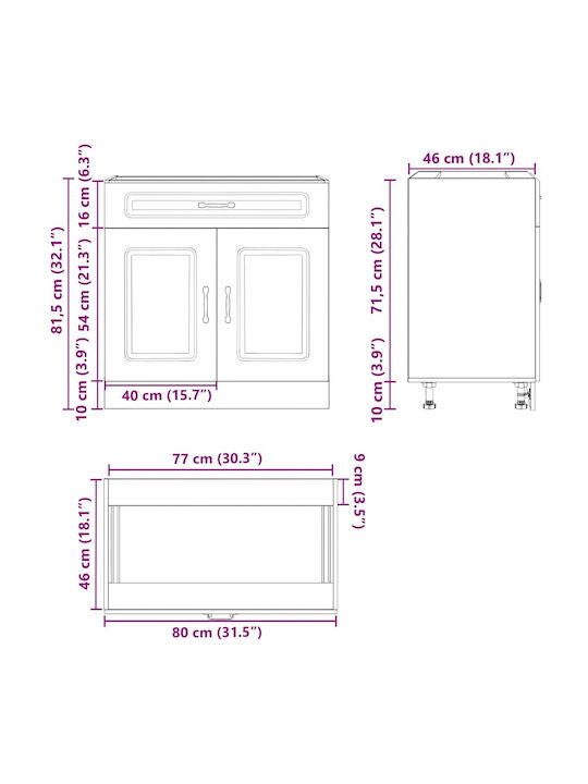 Lucca Ντουλάπι Νεροχύτη Μαύρο 80x46x81.5εκ.