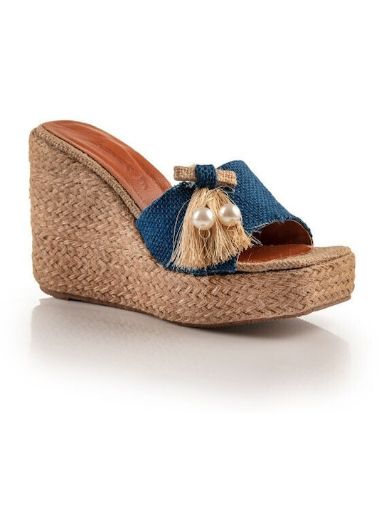 Boxer Women's Leather Platform Espadrilles Blue