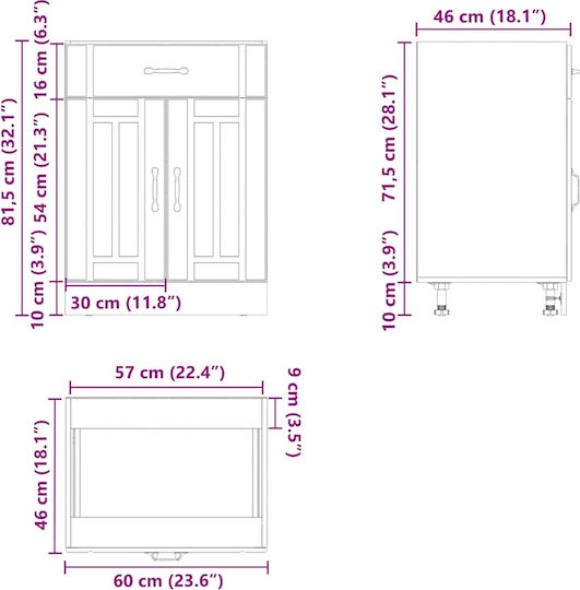 Lucca Spülbeckenschrank Black 60x46x81.5Stück