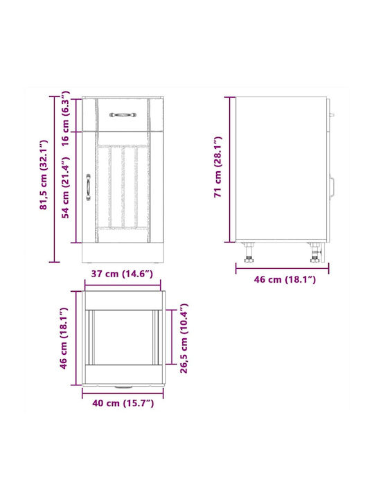 Lucca Spülbeckenschrank Smoked Oak 40x46x81.5cm