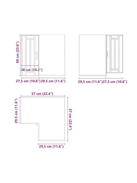 Lucca Corner Cabinet Wall Black 57x57x60pcs