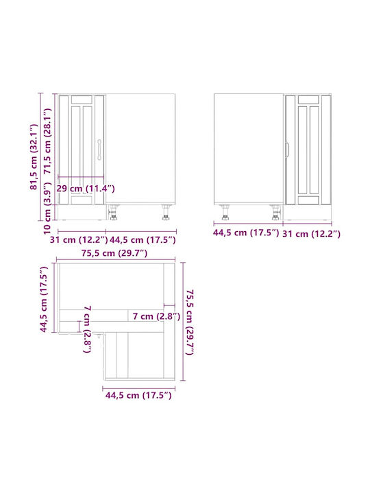Lucca Γωνιακό Ντουλάπι Κρεμαστό Μαύρο 75.5x75.5x81.5εκ.