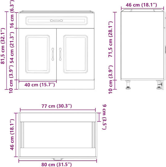 Lucca Dulap pentru Chiuvetă Gri 80x46x81.5buc