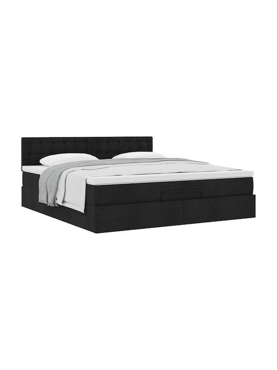 Double Bed Upholstered with Fabric Black with Slats & Mattress 160x200cm 3311638