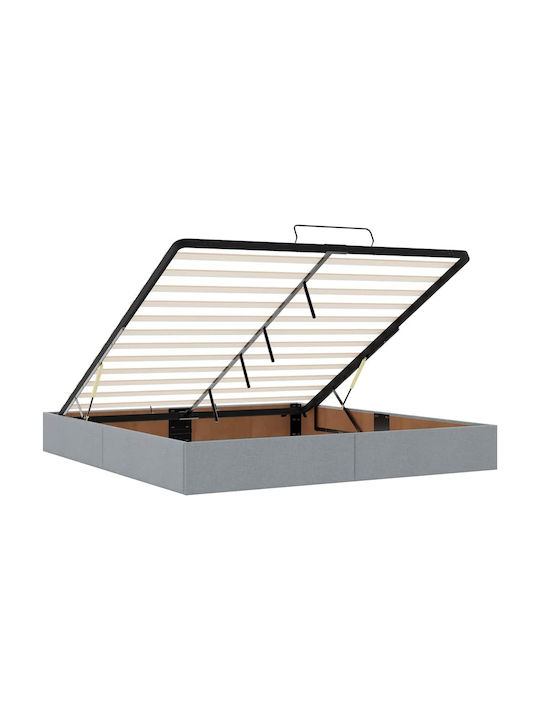 Double Upholstered Fabric Bed Light Grey with Slats & Mattress 160x200cm 3313334