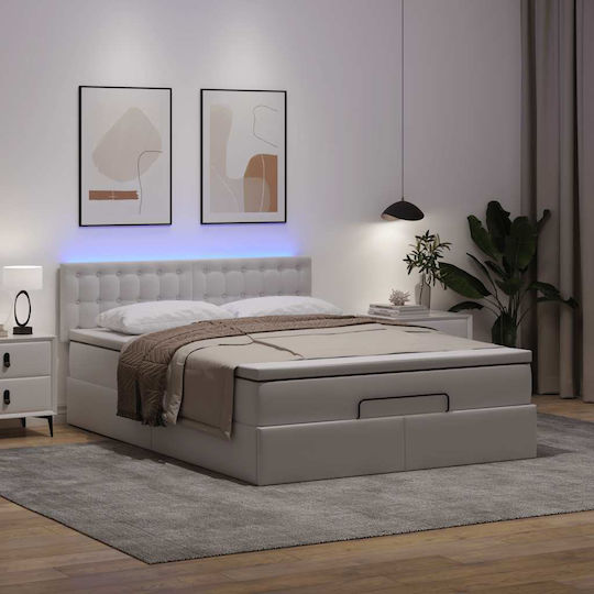 Doppelbett Mit Kunstleder Sauberes Weiß Mit Lattenrost & Matratze 140x200cm