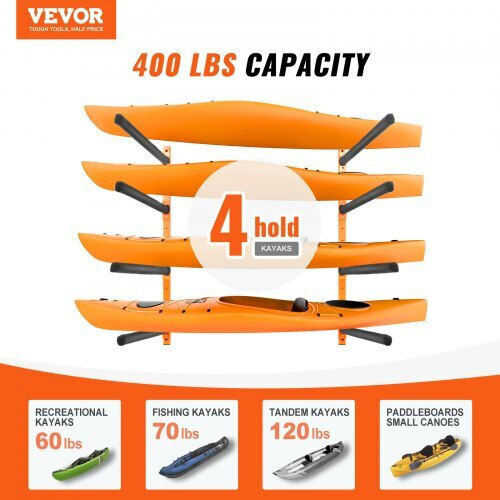 Стойка за стена за каяк Vevor, 4 позиции, 400 lbs, регулируеми подложки Bgs4g0000000mms6pv0