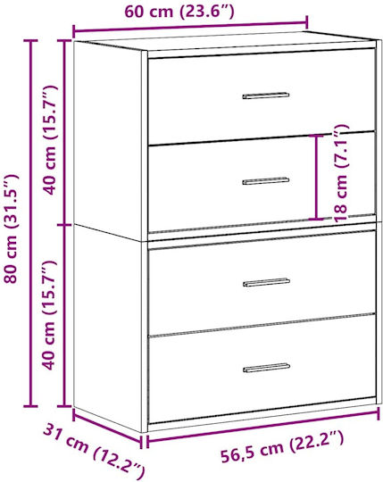 Vidaxl шкафове 2 чекмеджета 2 бр. бетонно сиво 60x31x40 см сиво