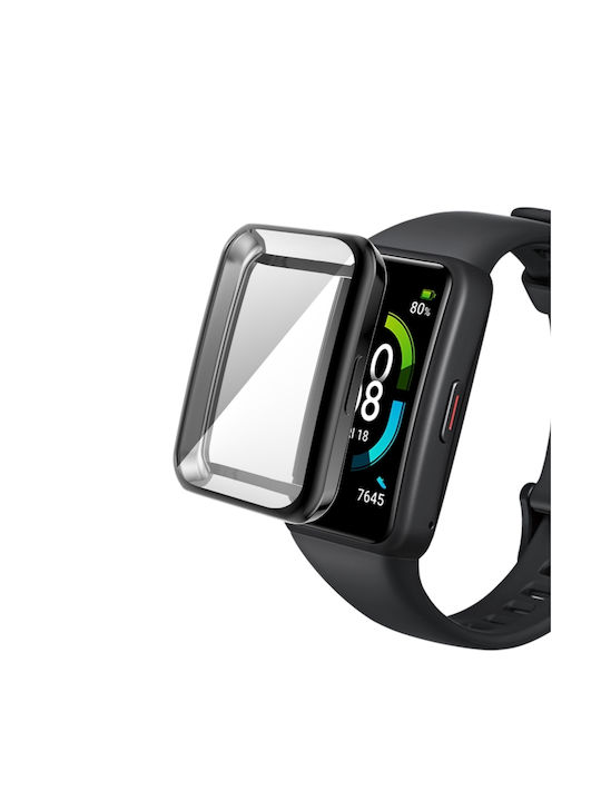 Carcasă de Silicon cu Sticlă în culoarea Negru pentru Huawei Band 7