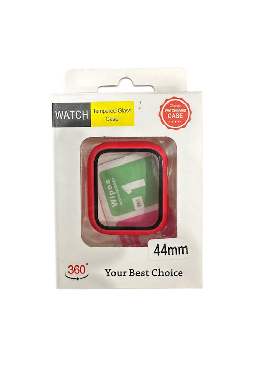 Sonique Plastic Case with Glass in Red color for Apple Watch 44mm